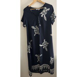 1990s Heather Nicole Vintage Women's Shift Rayon Turtle Print Dress Medium